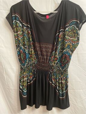 jcpenney Black Blouse with Multicolor Boho Print